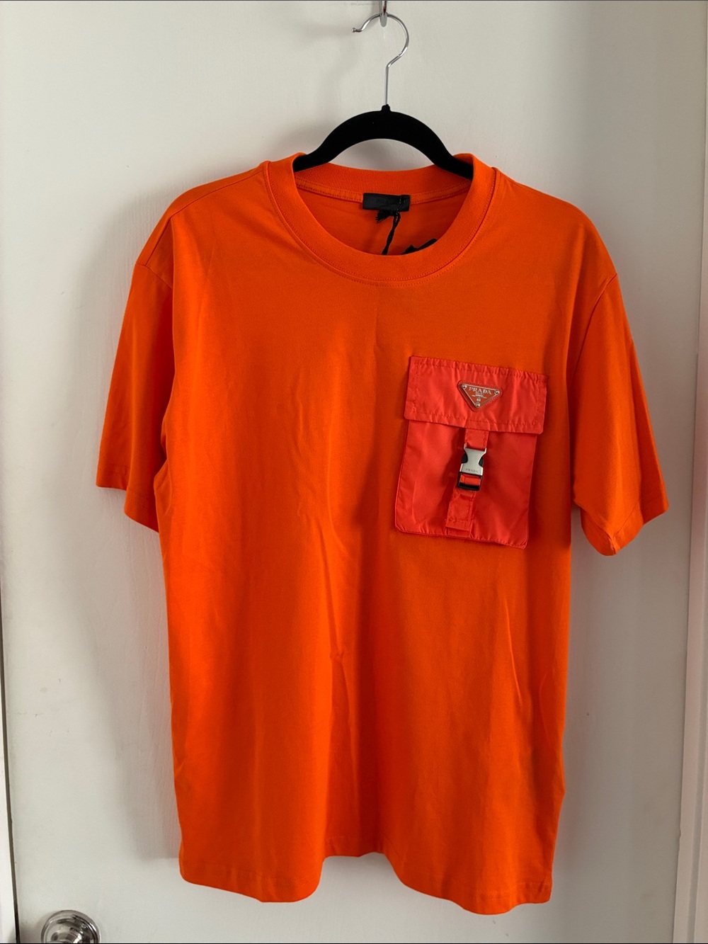 Prada Orange Short Sleeve T-Shirt with Front Pocket men’s size small